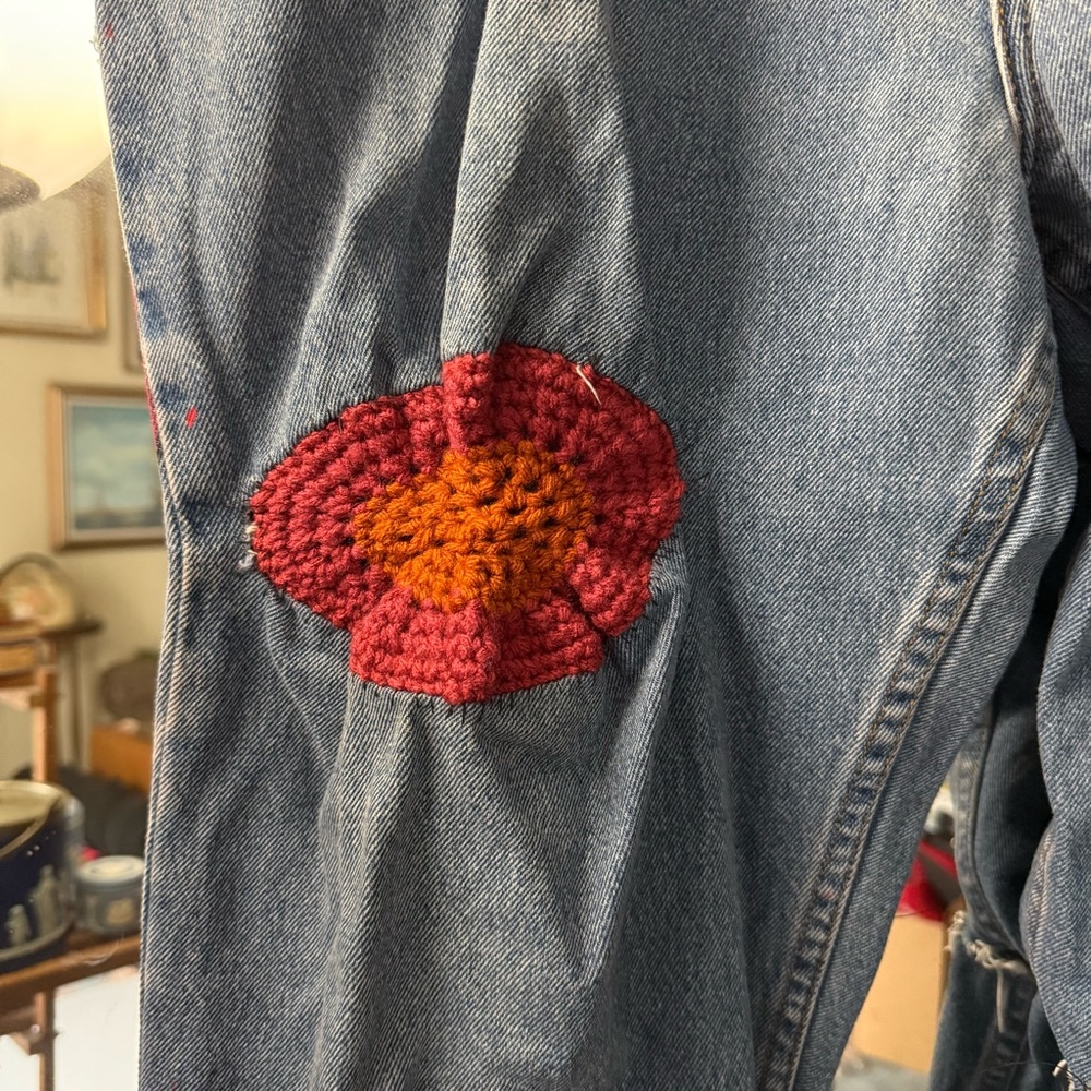 Red Paint Drip and Embroidered Straight Relaxed Fit Jeans - Picture 3 of 10